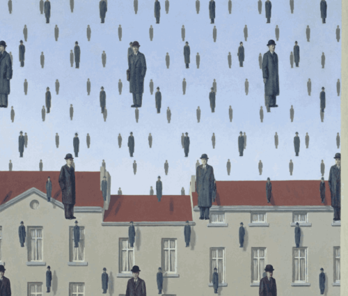 Golconda by Belgian surrealist artist René Magritte